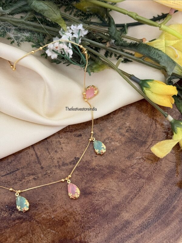 Micro gold 42cms Pastel pink mint droplets chain