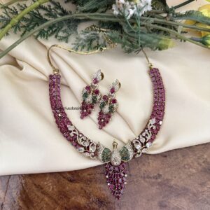 Contemporary Ruby peacock necklace set | Designer