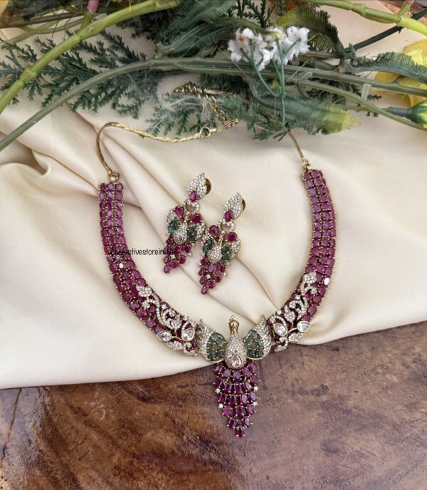 Contemporary Ruby peacock necklace set | Designer