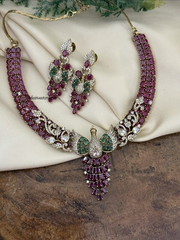 Contemporary Ruby peacock necklace set | Designer