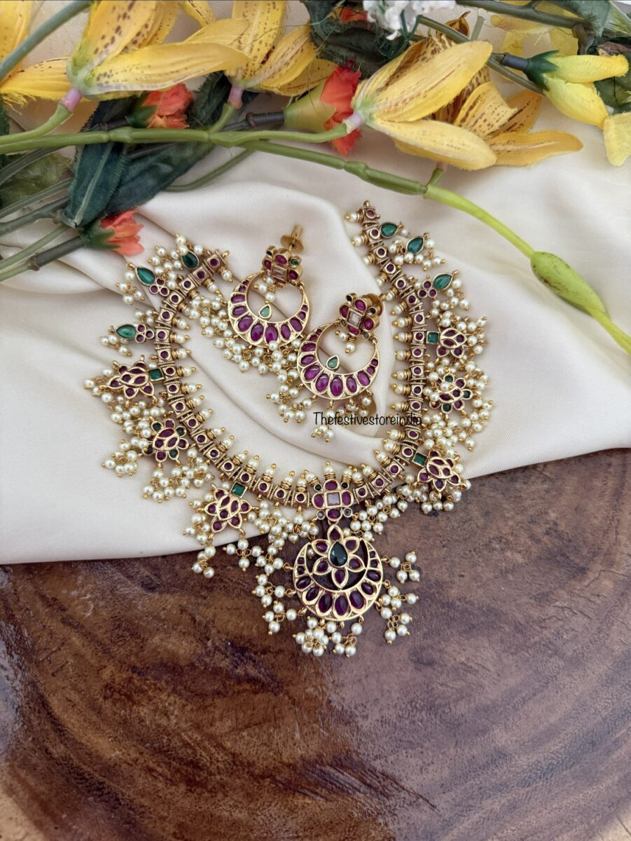 Kemp pearls Chandbali bridal necklace set