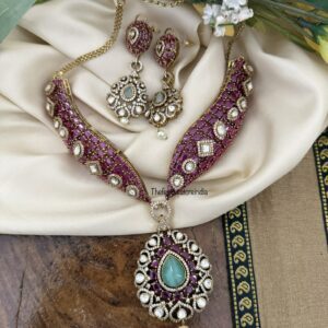 Grand Ruby with mint stone statement necklace set | Bridal | Wedding
