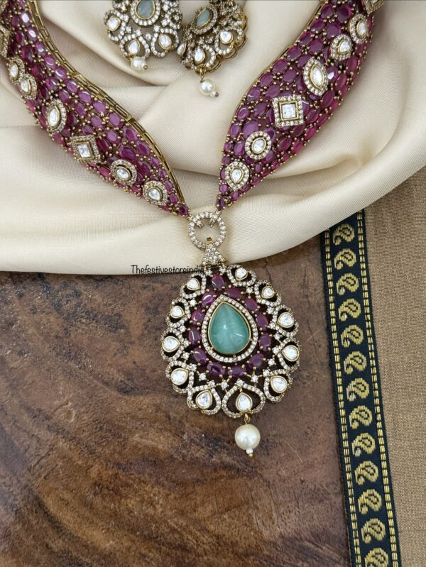 Grand Ruby with mint stone statement necklace set | Bridal | Wedding