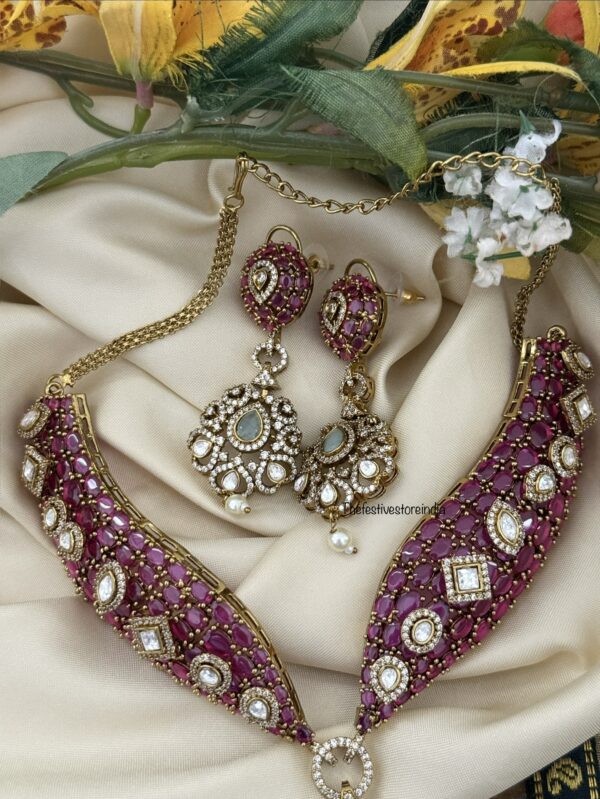 Grand Ruby with mint stone statement necklace set | Bridal | Wedding