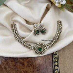 Classic green stone Victorian kanti set | Hasli