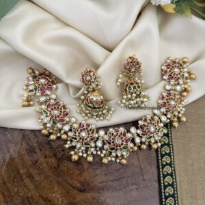 Classic taamarai / lotus necklace with jhumkas