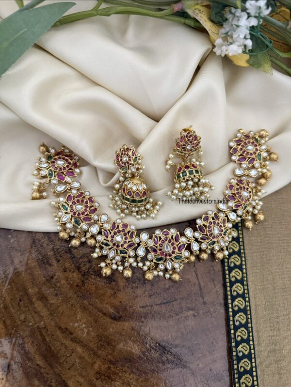 Classic taamarai / lotus necklace with jhumkas