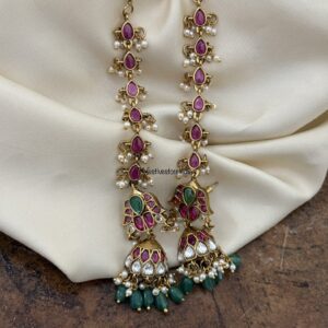 Kemp green drop jhumka with attached maati