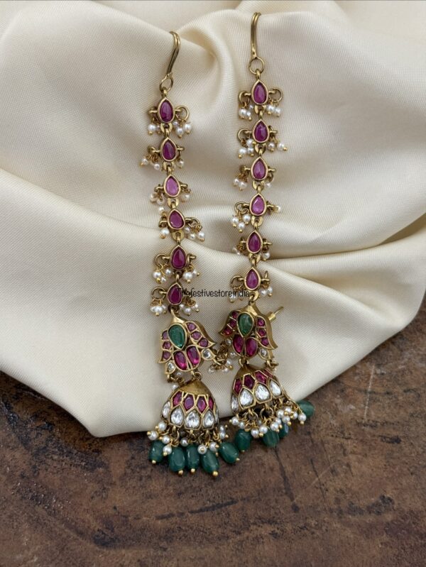 Kemp green drop jhumka with attached maati