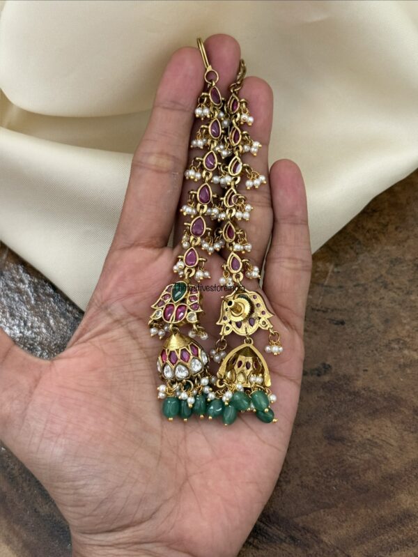 Kemp green drop jhumka with attached maati