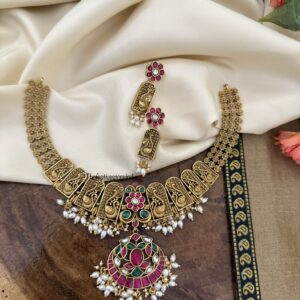 Antique polish Jadau pendant Bridal necklace set | Wedding