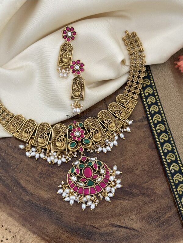 Antique polish Jadau pendant Bridal necklace set | Wedding