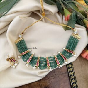 Jadau Green beads necklace set