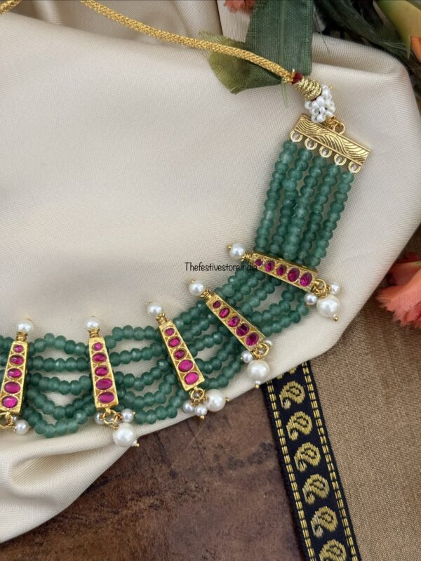 Jadau Green beads necklace set