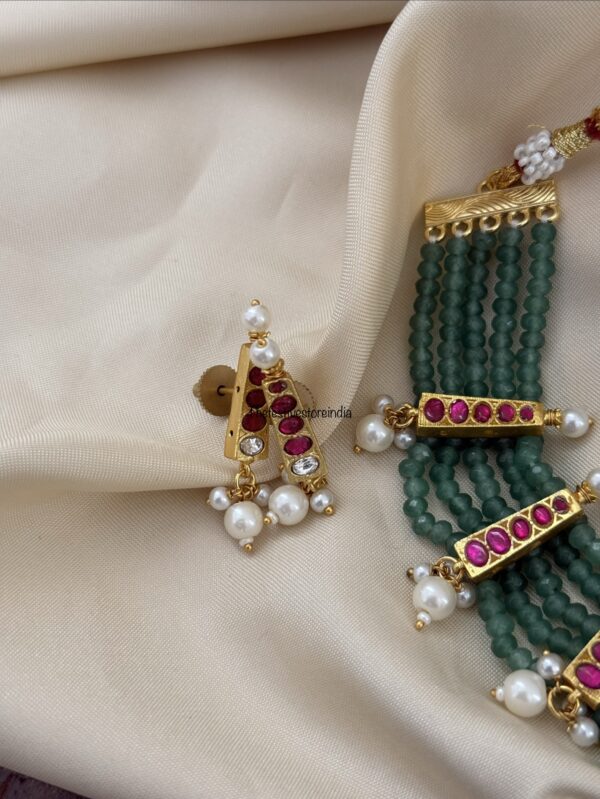 Jadau Green beads necklace set