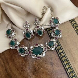 Moissanite Emerald stone Victorian necklace / choker set