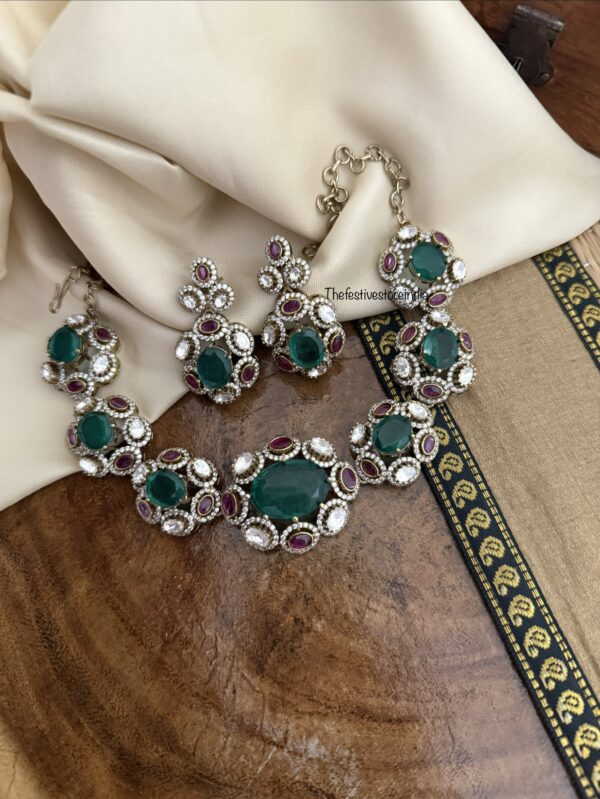 Moissanite Emerald stone Victorian necklace / choker set