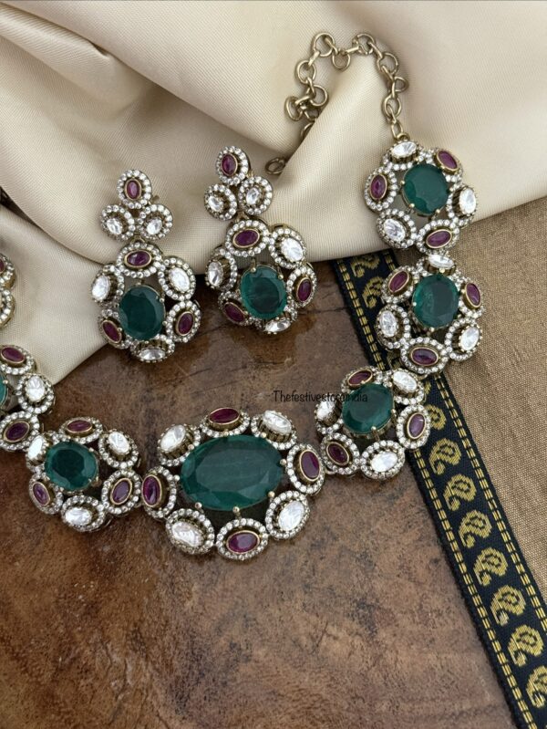 Moissanite Emerald stone Victorian necklace / choker set