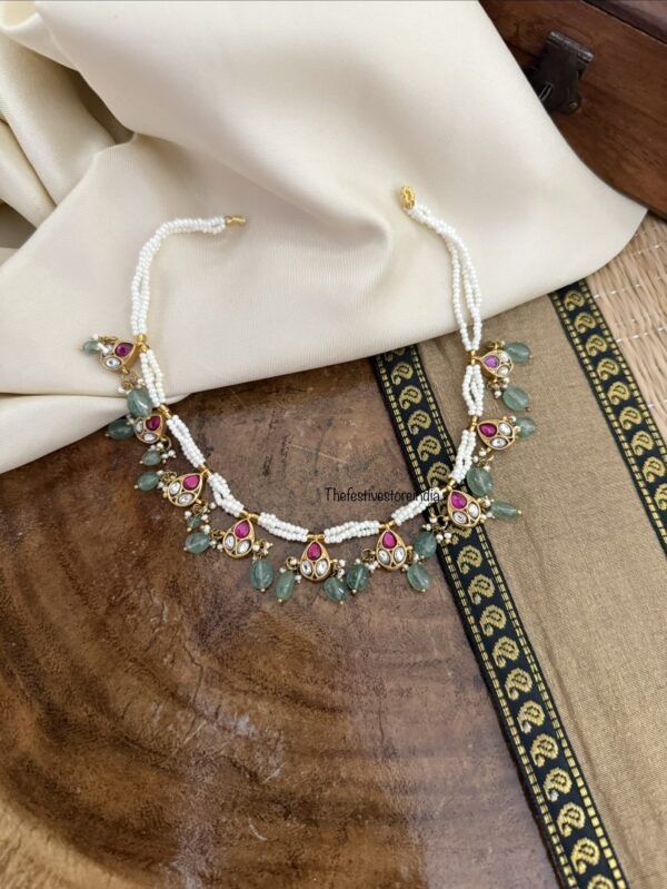 Pearls Jadau mint drops chain