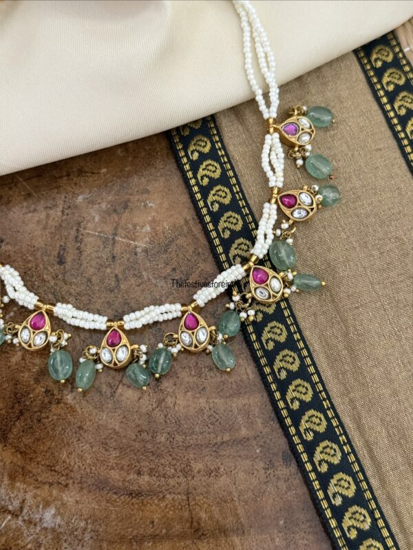 Pearls Jadau mint drops chain