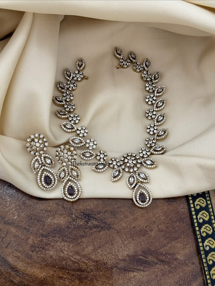 Amethyst drop diamonds necklace set | Purple