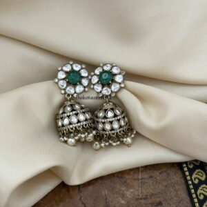 Premium Victorian polish moissanite stone jhumka -  Emerald