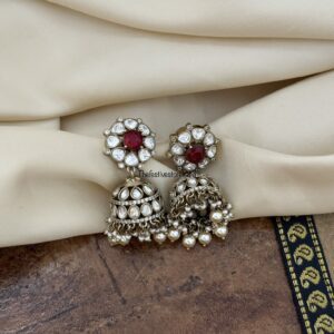 Premium Victorian polish moissanite stone jhumka -  Ruby