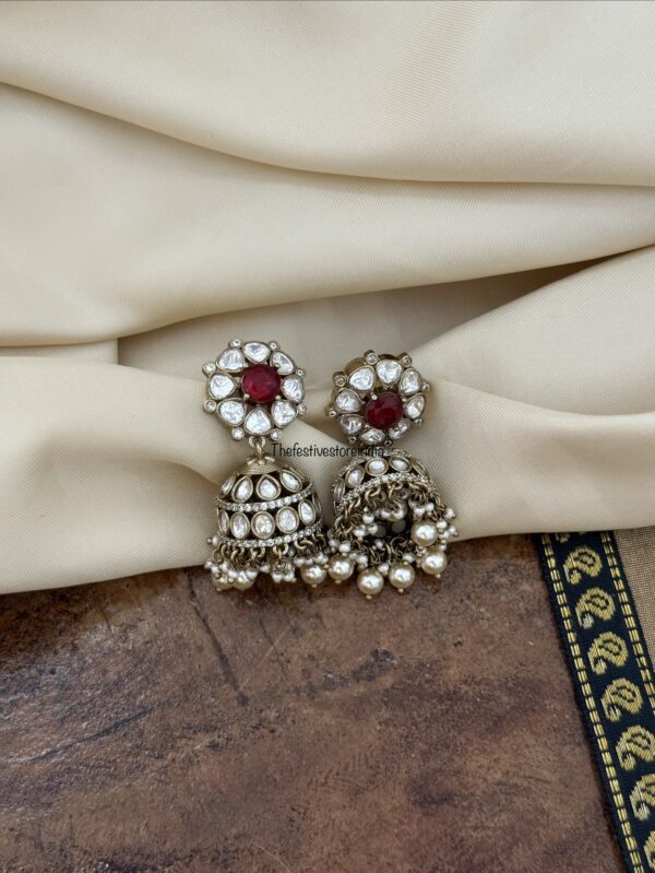Premium Victorian polish moissanite stone jhumka -  Ruby