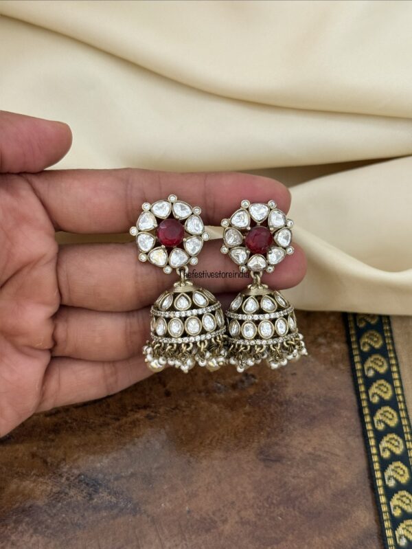 Premium Victorian polish moissanite stone jhumka -  Ruby