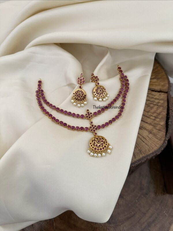 Classic gold look alike 2 layer attigai set - Rubyrose stone