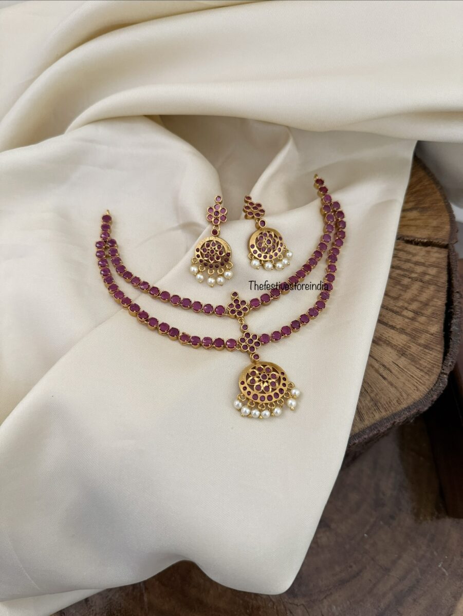 Classic gold look alike 2 layer attigai set - Rubyrose stone