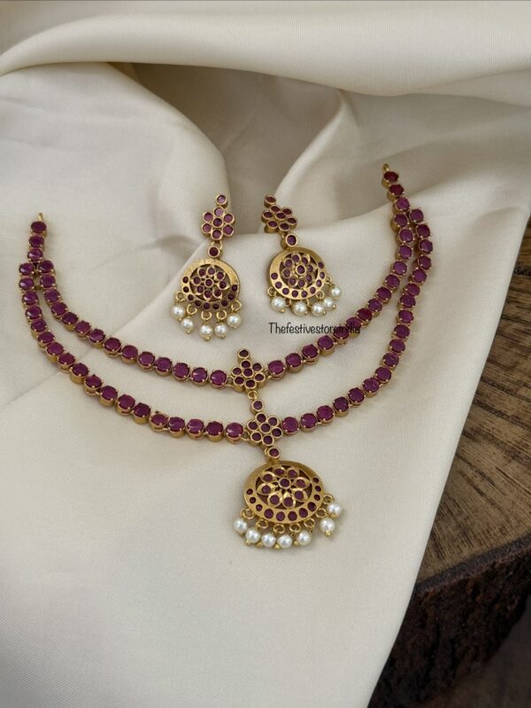 Classic gold look alike 2 layer attigai set - Rubyrose stone