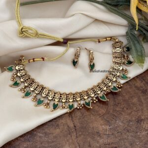 Antique polish enamel green mango necklace set