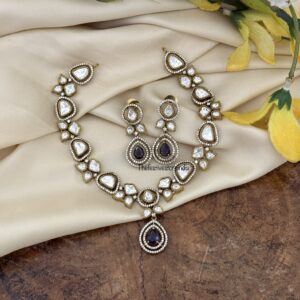 Simple Moissanite Amethyst / Purple drop stone Victorian necklace set