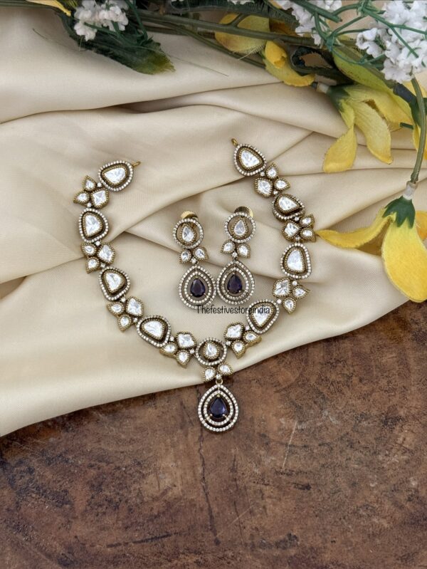 Simple Moissanite Amethyst / Purple drop stone Victorian necklace set