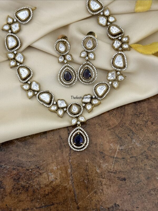 Simple Moissanite Amethyst / Purple drop stone Victorian necklace set