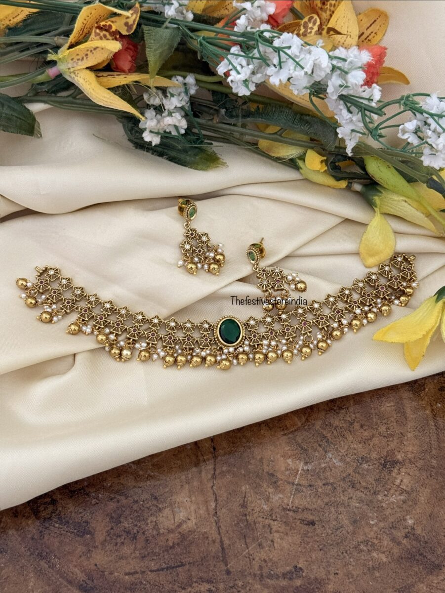 Classic gold drop beads choker set