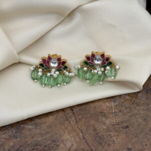 Mint drops screwback Jadau lotus earrings