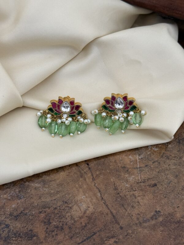 Mint drops screwback Jadau lotus earrings