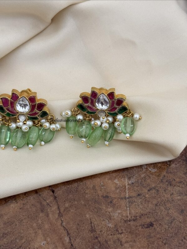 Mint drops screwback Jadau lotus earrings