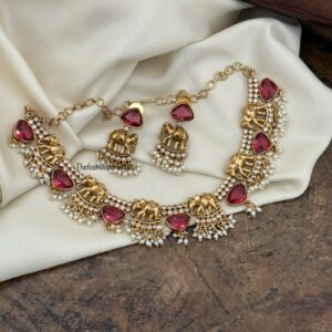 Elephant ruby necklace set with back chain