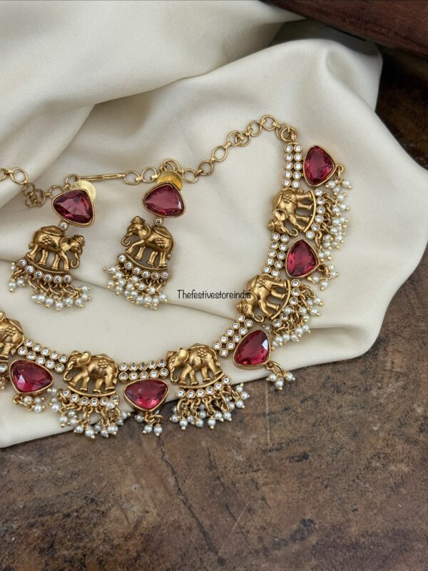 Elephant ruby necklace set with back chain