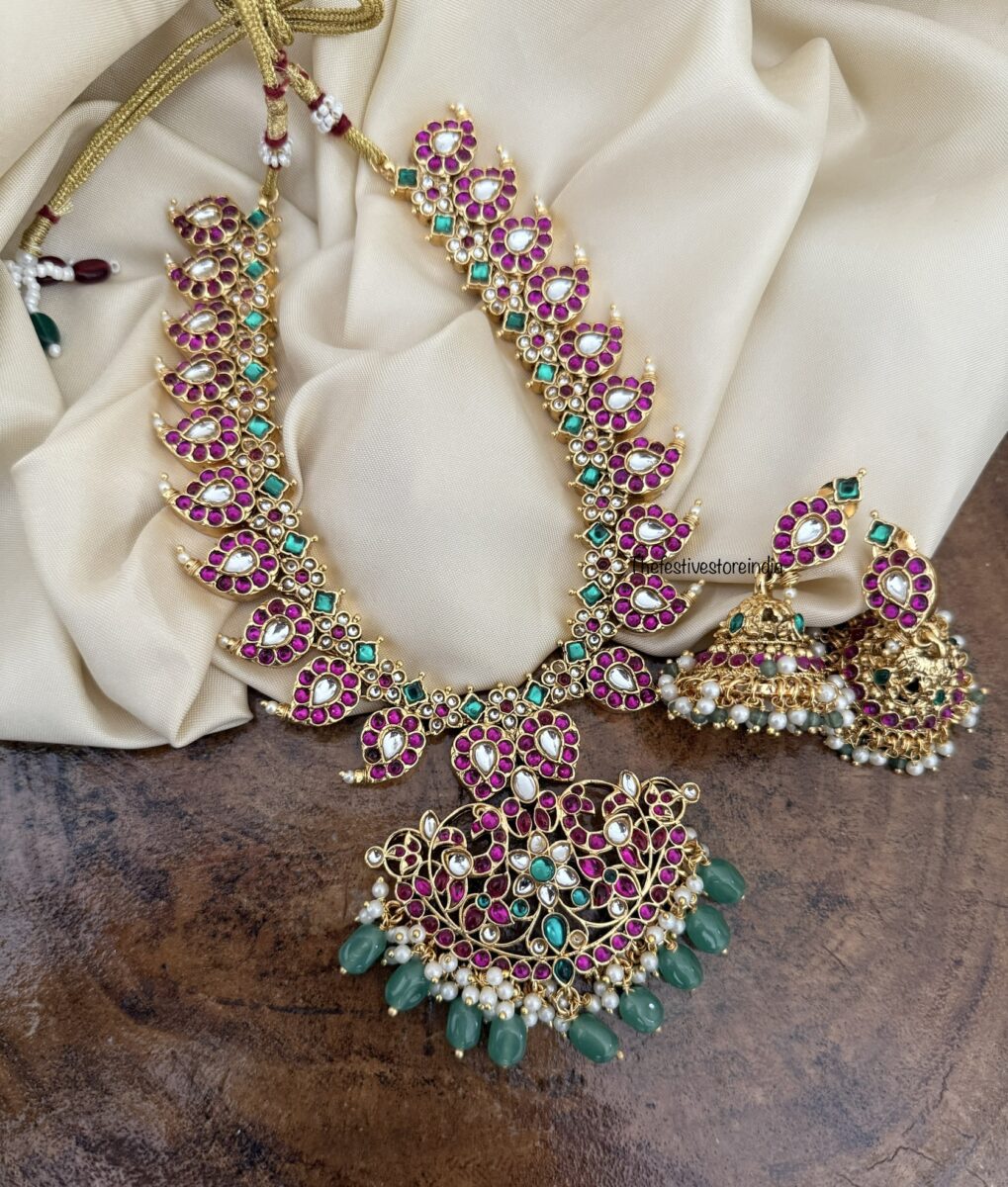 Classic Rubyrose stone mango necklace set | Bridal