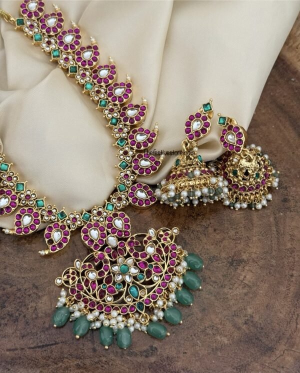 Classic Rubyrose stone mango necklace set | Bridal