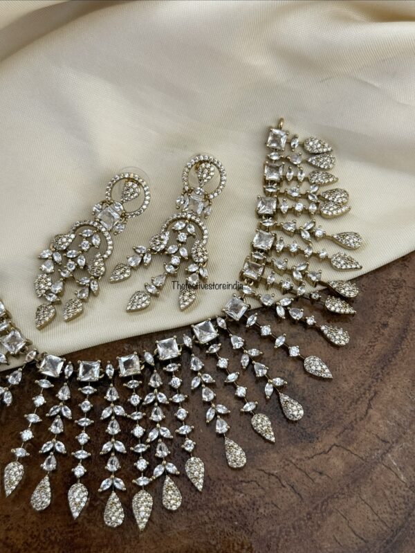 All white CZ and diamonds stone necklace set