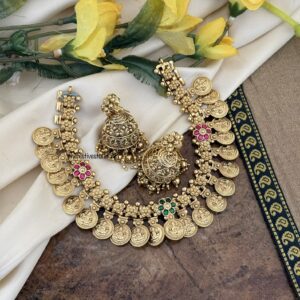 Lakshmi kaasu bottu necklace with jhumkas | Bridal