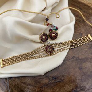 Layers red pendant choker set