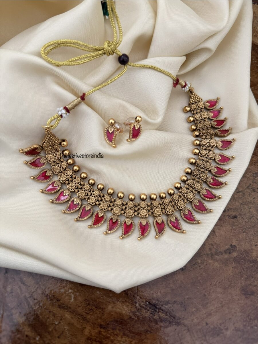 Enamel mango necklace set | Rubyrose red