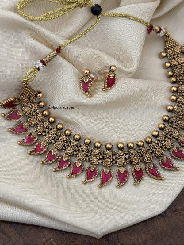 Enamel mango necklace set | Rubyrose red