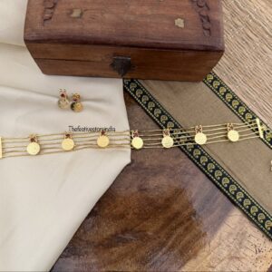 Micro gold KAASU choker with screwback earrings | Kerala Style